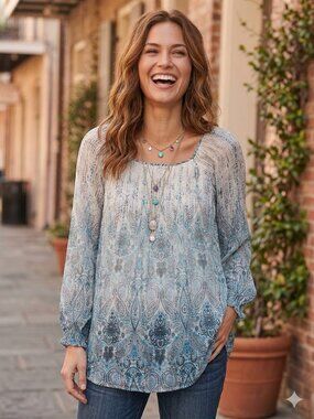 Sundance Silk Paisley Gentilly Mosaic Tunic Top Size XL